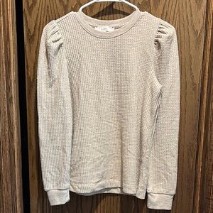 LOFT Beige Waffle Knit Long Sleeve Top